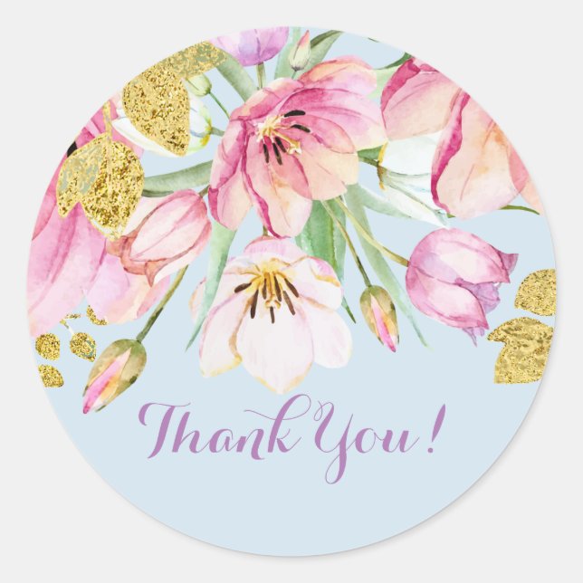 pink floral thank you stickers (Front)