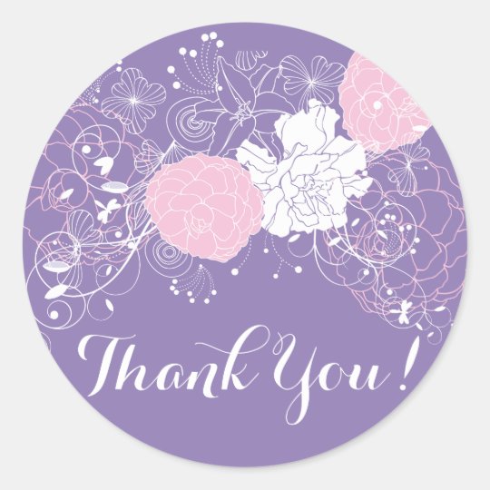 pink floral thank you stickers