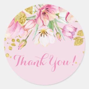 pink floral thank you stickers