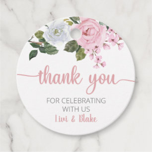 Pink Floral Thank you Wedding Favour Tags