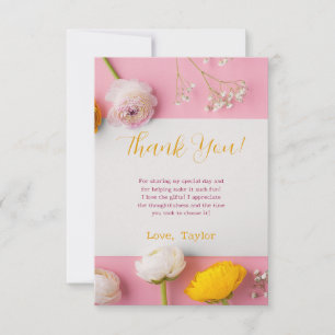 Pink Floral Theme Bridal Shower Thank You Card
