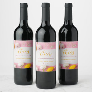 Pink Floral Theme Bridal Shower Wine Label