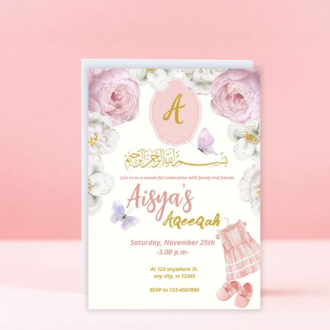 Pink Floral Themed Aqiqa Aqiqah Aqeeqah Invitation (Creator Uploaded)