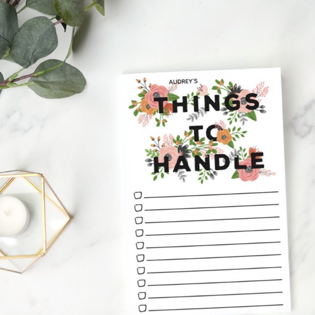 Pink Floral Things to Handle - Checkbox Name Post-it Notes (Creator Uploaded)