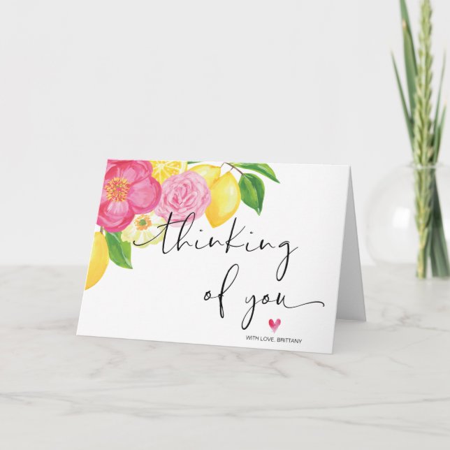 Pink Floral Thinking of You Encouragement Sympathy Card (Front)