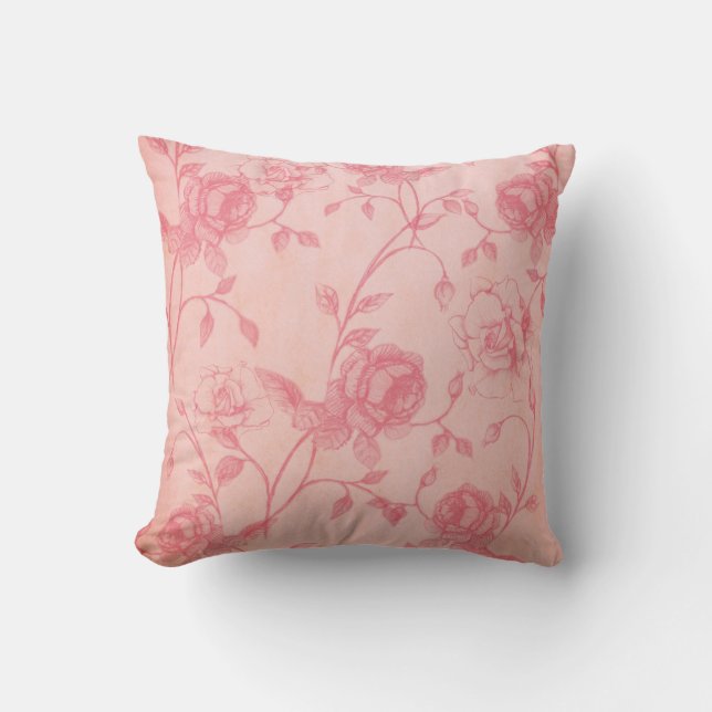 Pink Floral Throw Pillow (Front)
