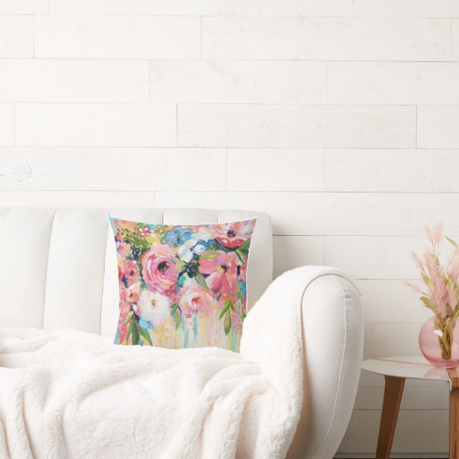 Pink Floral Throw Pillow (Couch)