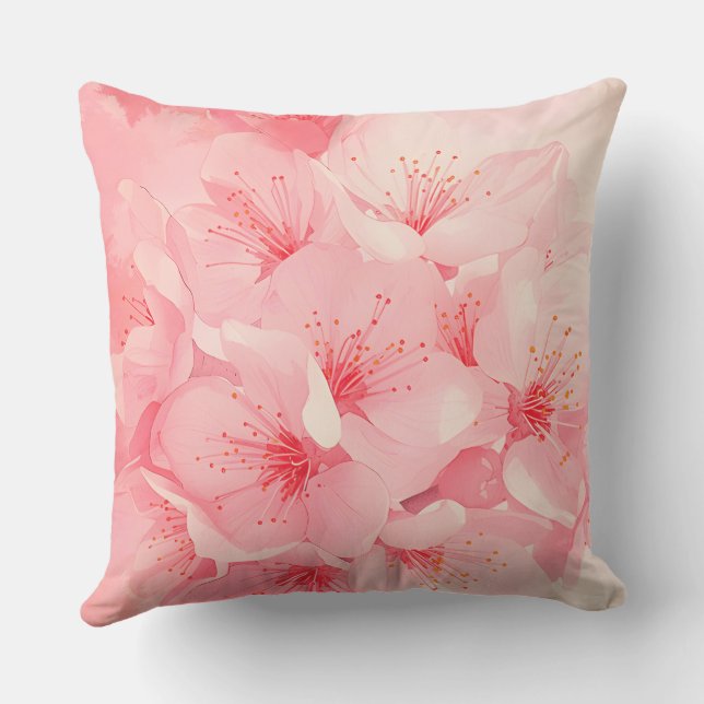 Pink Floral Throw Pillow – Cherry Blossom Design (Back)