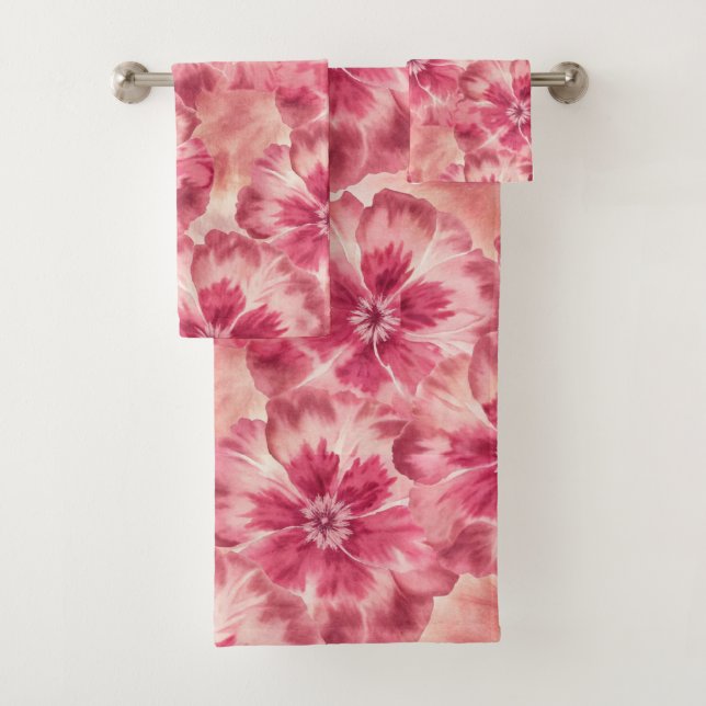 Pink Floral Tie Dye Bath Towel Set (Insitu)