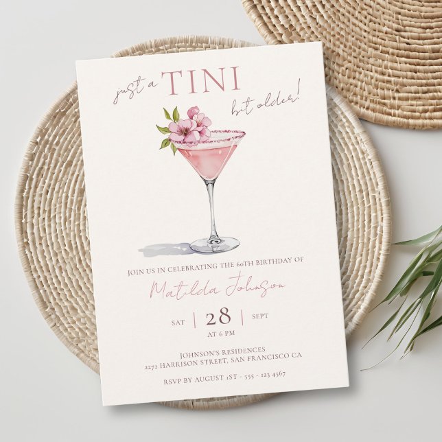 Pink Floral Tini Bit Older 60th Birthday Invitation (Pink Floral Tini Bit Older 60th Birthday Invitation)