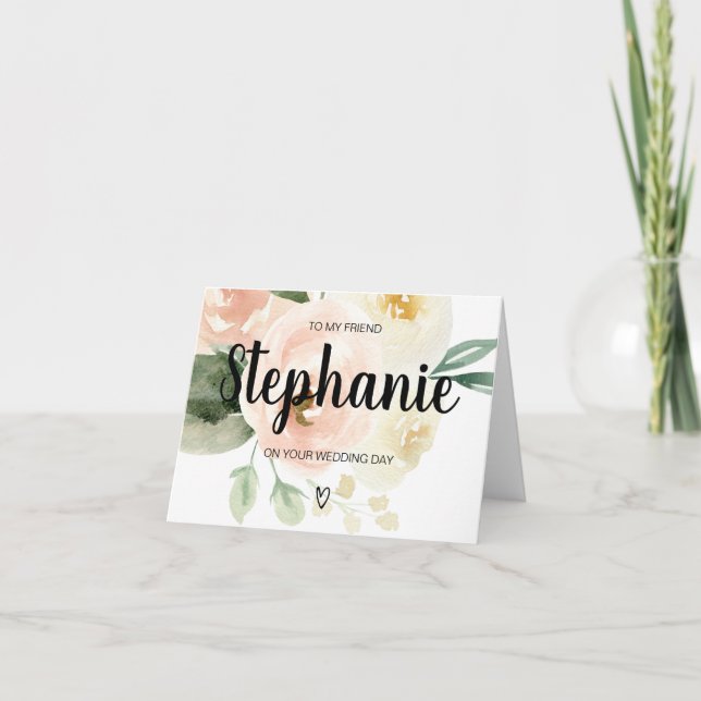 Pink Floral To My Friend Wedding Card for Bride (Front)