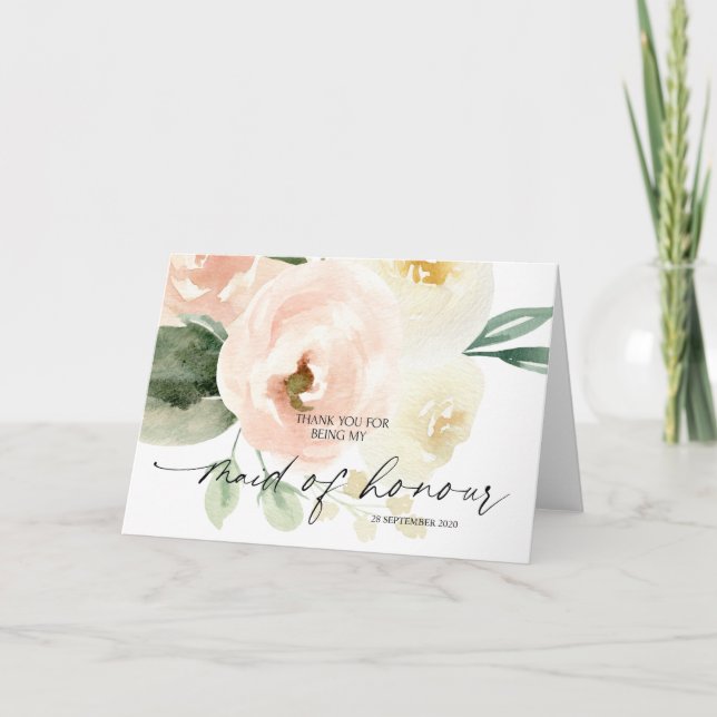 Pink Floral To My Maid of Honor Wedding Thank You Card (Front)