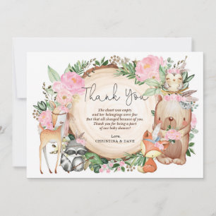 Pink Floral Tribal Woodland Baby Shower Thank You Card