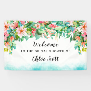 Pink Floral Tropical Bridal Shower Welcome Banner