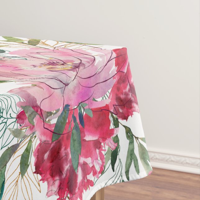 Pink Floral Tropical Design Tablecloth (In Situ)