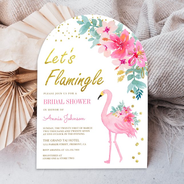 Pink Floral Tropical Flamingo Arch Bridal Shower Invitation (Creator Uploaded)
