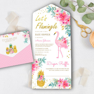 Pink Floral Tropical Flamingo Luau Baby Shower All In One Invitation