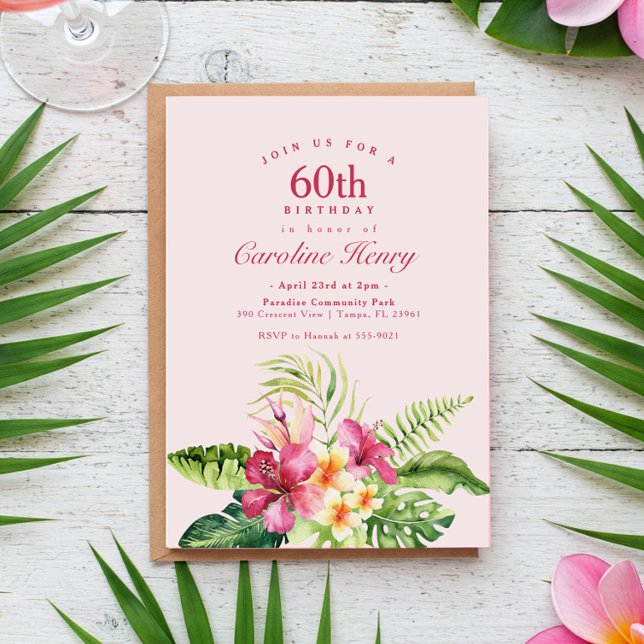 Pink Floral Tropical Hibiscus Birthday Party Invitation (Creator Uploaded)