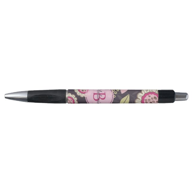 Pink Floral Tulip Pattern Monogram (Front)