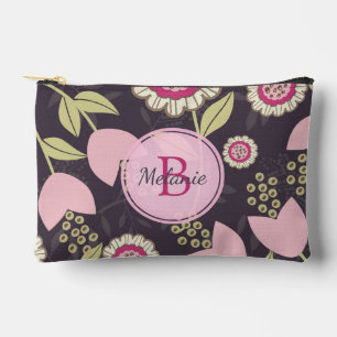 Pink Floral Tulip Pattern Monogram Accessory Pouch