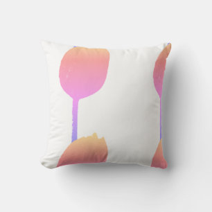 Pink Floral Tulips Flowers Abstract Artsy White Cushion