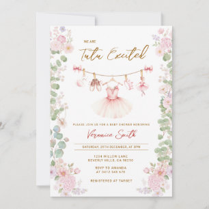 Pink Floral Tutu Excited Ballerina Baby Shower Invitation