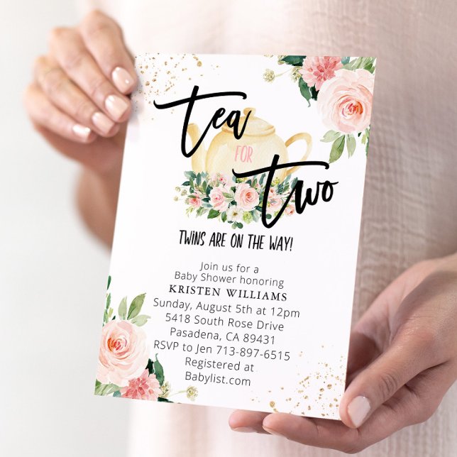 Pink Floral Twins Tea For Two Baby Shower  Invitation (Creator Uploaded)