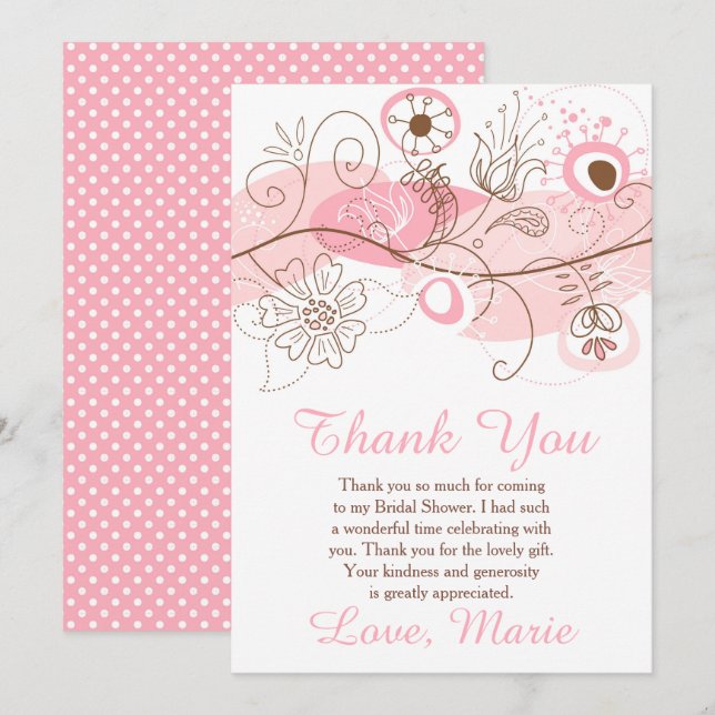 Pink Floral Twist Bridal Shower  Thank You Card (Front/Back)