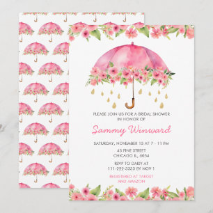 Pink Floral Umbrella Bridal Shower Invitation