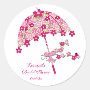 Pink Floral Umbrella Classic Round Sticker