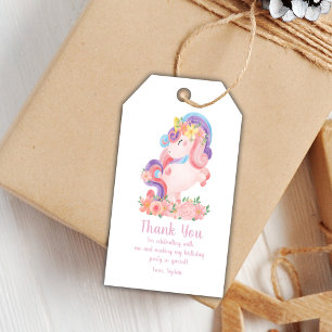 Pink Floral Unicorn Birthday Favour Tags