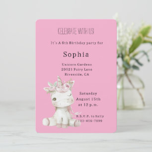 Pink Floral Unicorn Birthday Invitation