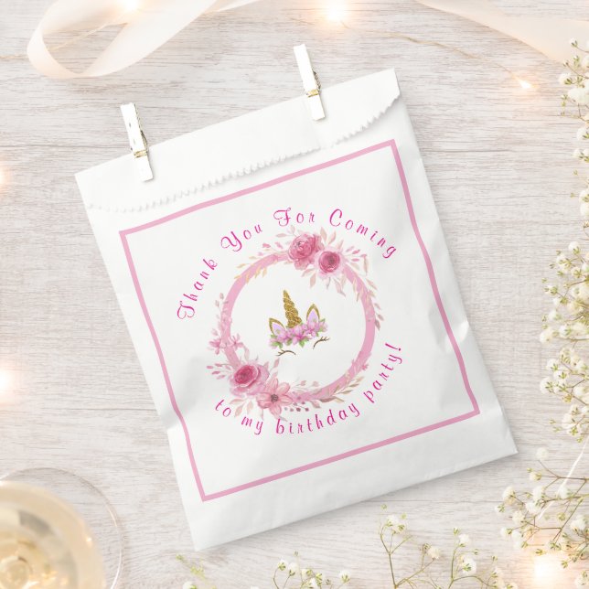 Pink Floral| Unicorn Birthday Party Favour Bags (Clipped)