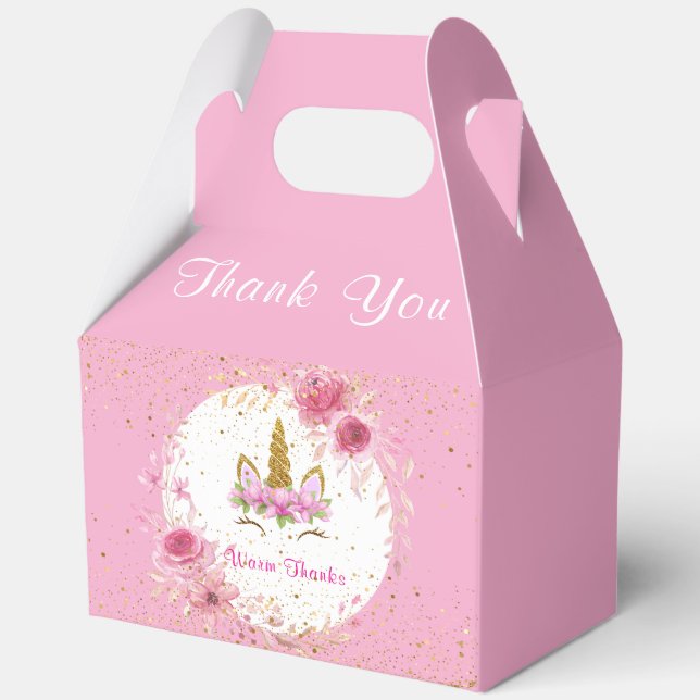 Pink Floral| Unicorn Birthday Party Favour Box (Front)