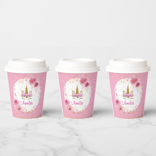 Pink Floral| Unicorn Birthday Party Paper Cups (Multi)