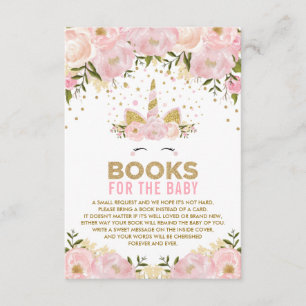 Pink Floral Unicorn Books for Baby Girl Enclosure Card