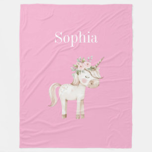 Pink Floral Unicorn Fleece Blanket