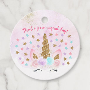 Pink Floral Unicorn Magical Birthday Favour Tags