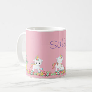Pink Floral Unicorns Personalised Coffee Mug