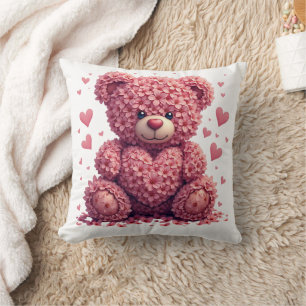 Pink Floral Valentine Teddy Bear Cushion