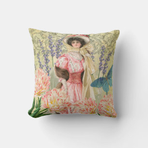 Pink Floral Victorian Woman Regency Cushion