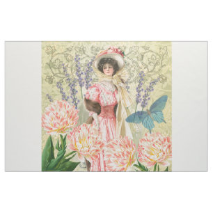Pink Floral Victorian Woman Regency Fabric