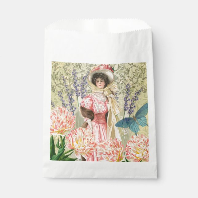 Pink Floral Victorian Woman Regency Favour Bags (Front)
