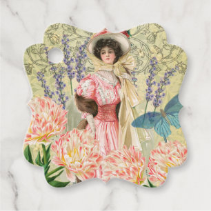 Pink Floral Victorian Woman Regency Favour Tags