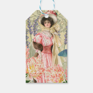 Pink Floral Victorian Woman Regency Gift Tags