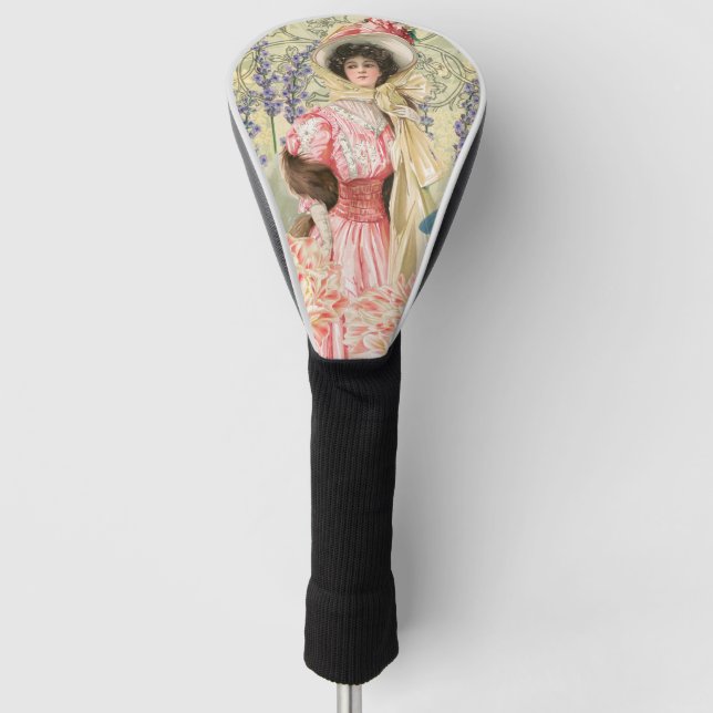 Pink Floral Victorian Woman Regency Golf Head Cover (Front)