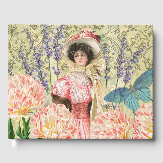 Pink Floral Victorian Woman Regency Guest Book (Front)