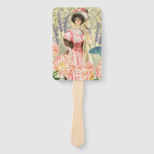 Pink Floral Victorian Woman Regency Hand Fan