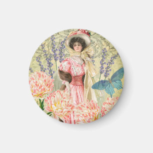 Pink Floral Victorian Woman Regency Magnet