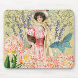 Pink Floral Victorian Woman Regency Mouse Mat